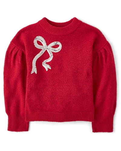 Girls Sequin Bow Sweater