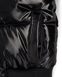 Girls High Shine Microfleece Lined Bomber Puffer Jacket
