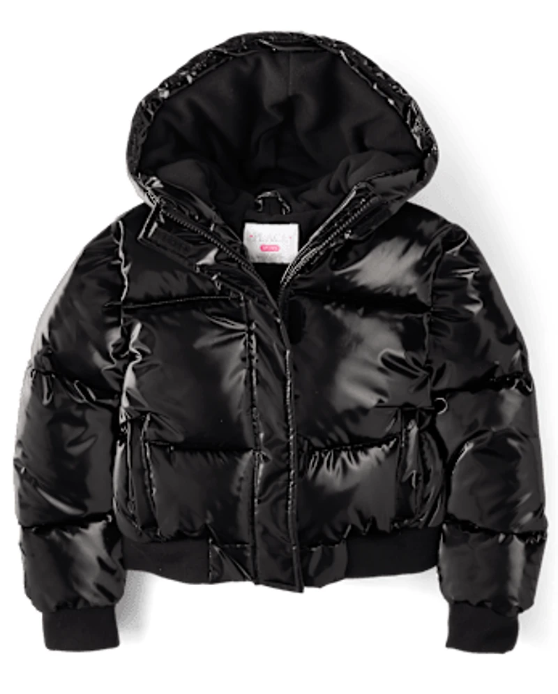 Girls High Shine Microfleece Lined Bomber Puffer Jacket