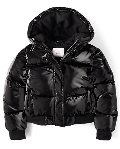 Girls High Shine Microfleece Lined Bomber Puffer Jacket