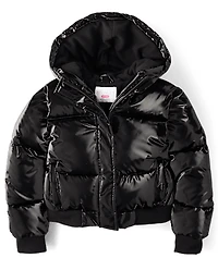 Girls High Shine Microfleece Lined Bomber Puffer Jacket