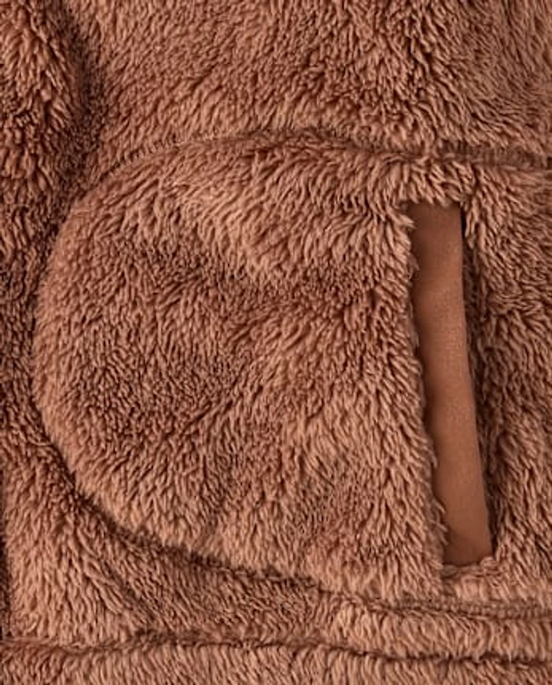 Pull demi-zippé en sherpa pour fille