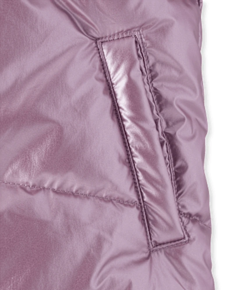 Girls Pearlescent Microfleece Lined Puffer Jacket
