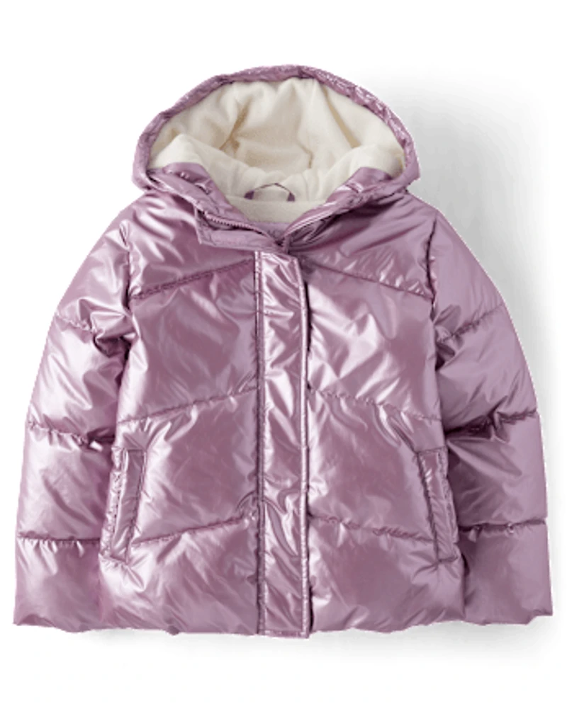 Girls Pearlescent Microfleece Lined Puffer Jacket