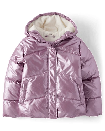 Girls Pearlescent Microfleece Lined Puffer Jacket