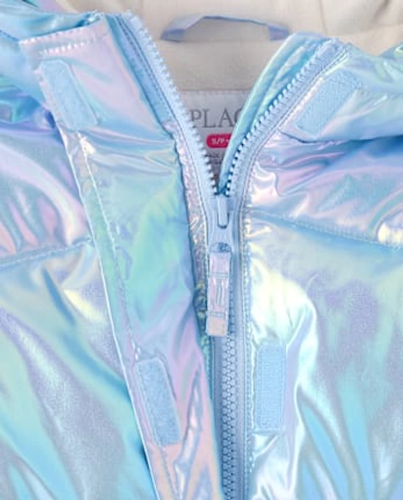 Girls Iridescent Microfleece Lined Puffer Jacket
