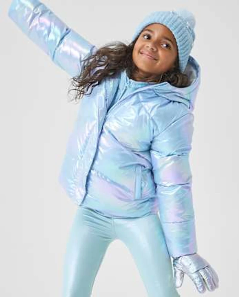 Girls Iridescent Microfleece Lined Puffer Jacket