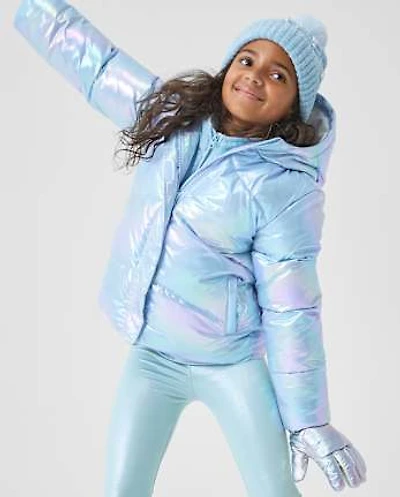 Girls Iridescent Microfleece Lined Puffer Jacket