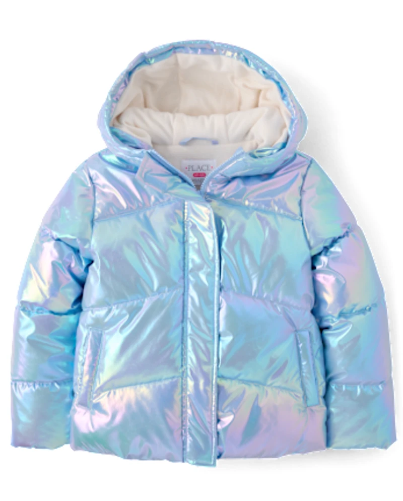 Girls Iridescent Microfleece Lined Puffer Jacket
