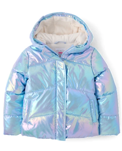 Girls Iridescent Microfleece Lined Puffer Jacket