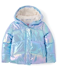 Girls Iridescent Microfleece Lined Puffer Jacket