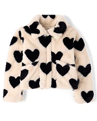 Girls Heart Faux Fur Coat