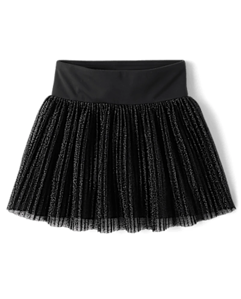Girls Shimmer Pleated Mesh Skort