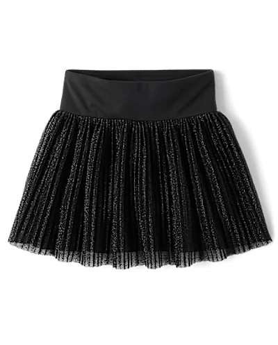 Girls Shimmer Pleated Mesh Skort