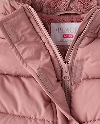 Girls Faux Fur Lined Mid Length Puffer Jacket
