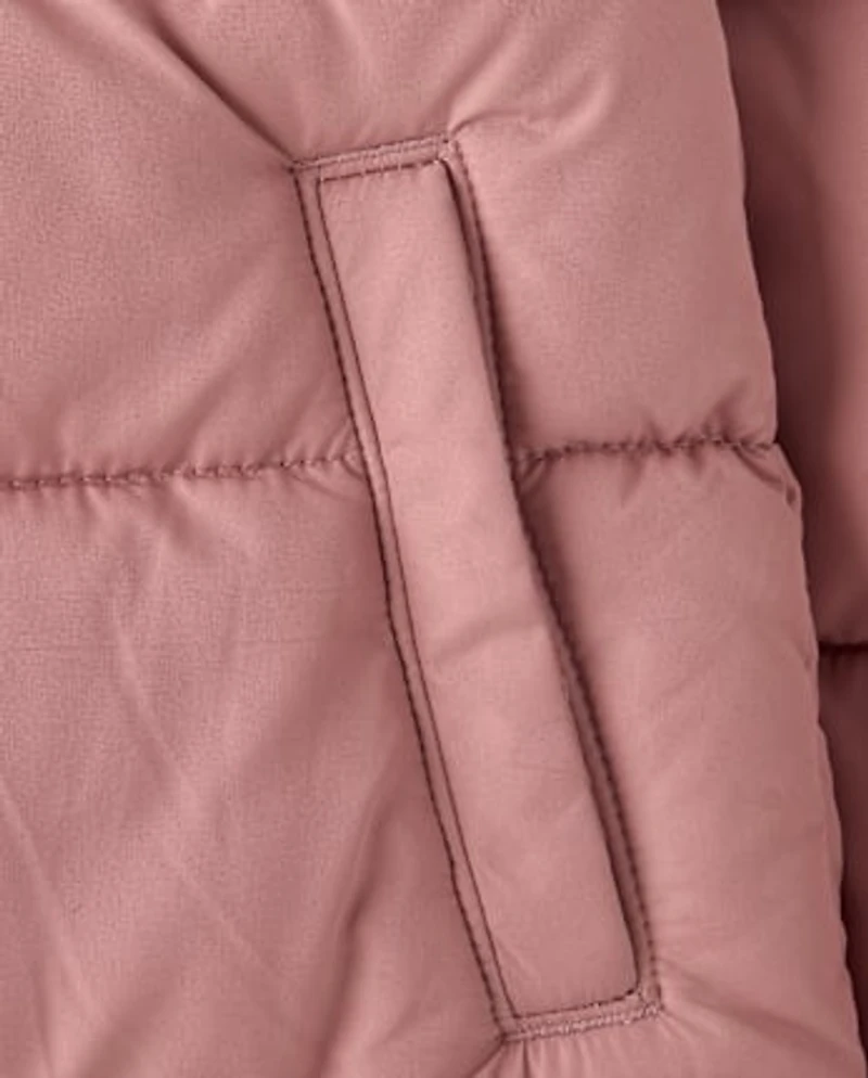 Girls Faux Fur Lined Mid Length Puffer Jacket