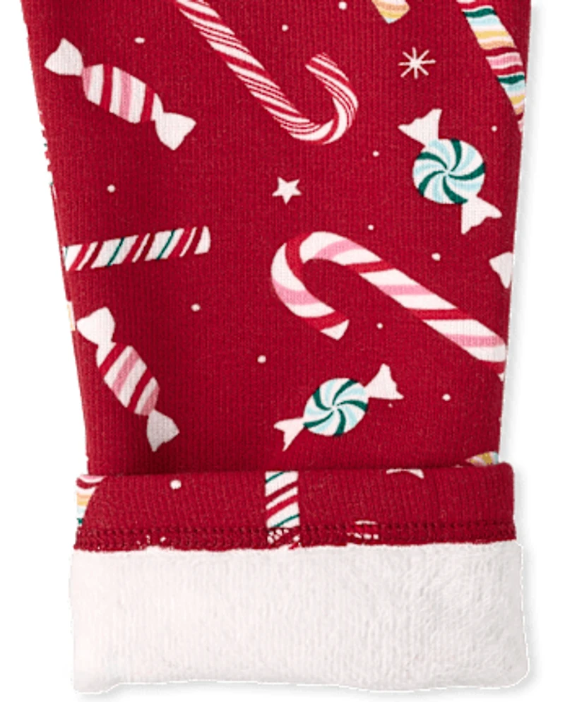 Girls Candy Cane Winter Warm Leggings