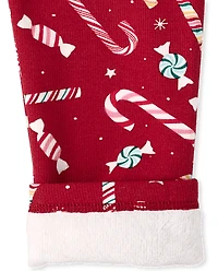 Girls Candy Cane Winter Warm Leggings