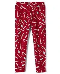 Girls Candy Cane Winter Warm Leggings