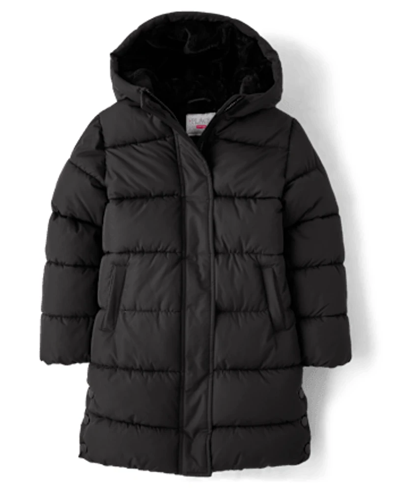 Girls Faux Fur Lined Long Puffer Jacket