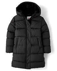 Girls Faux Fur Lined Long Puffer Jacket