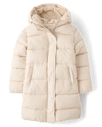 Girls Faux Fur Lined Long Puffer Jacket