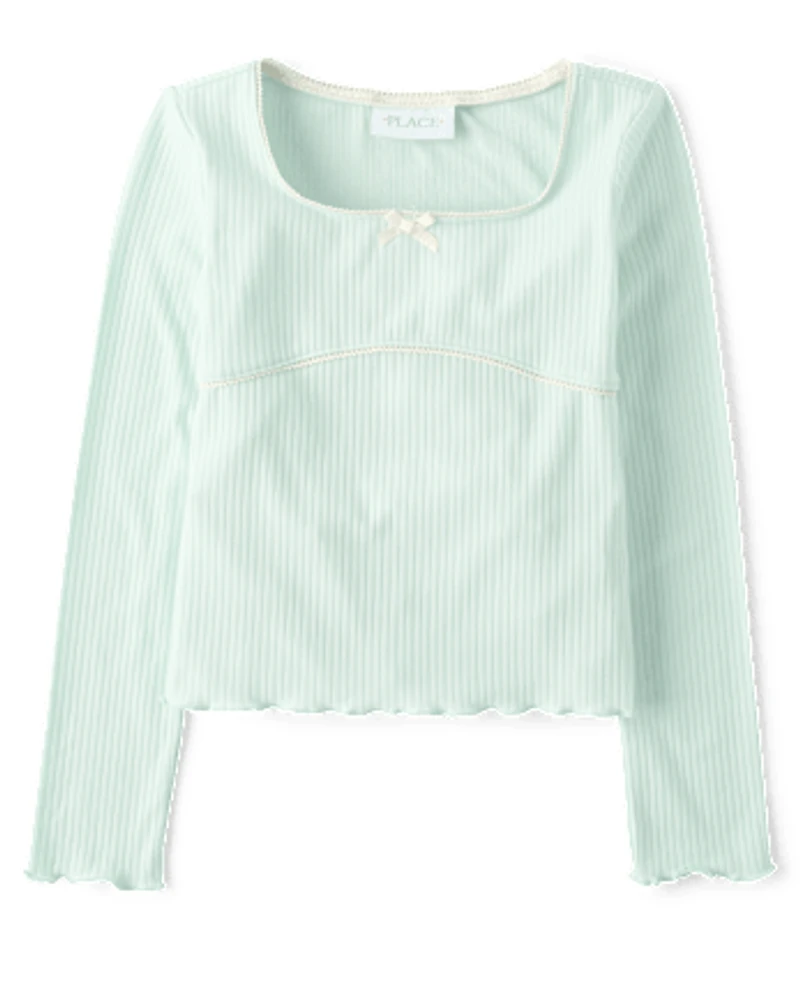 Girls Ribbed Lettuce Top