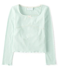 Girls Ribbed Lettuce Top