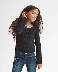 Girls Pointelle Bow Sweater