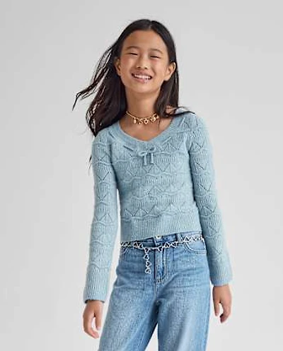 Girls Pointelle Bow Sweater