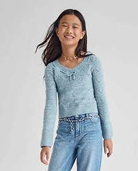 Girls Pointelle Bow Sweater