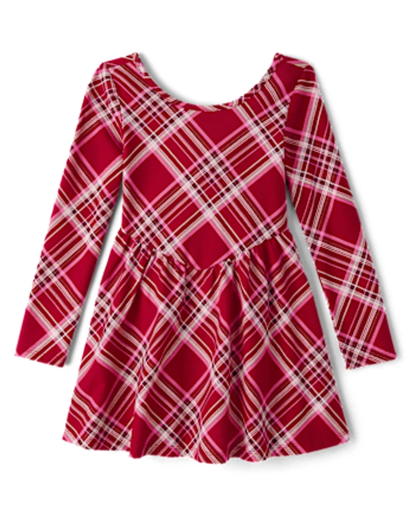 Girls Plaid V-Waist Dress