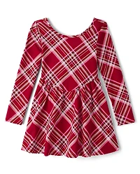 Girls Plaid V-Waist Dress