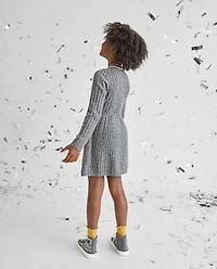 Robe pull côtelée à nœud pour fille