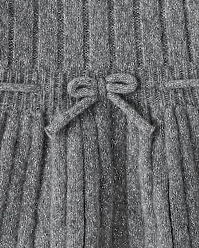 Girls Bow Ribbed Sweater Dress