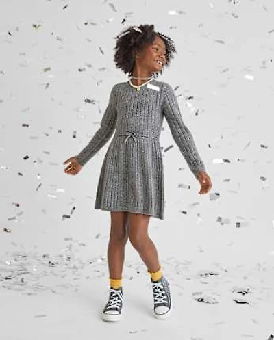 Robe pull côtelée à nœud pour fille