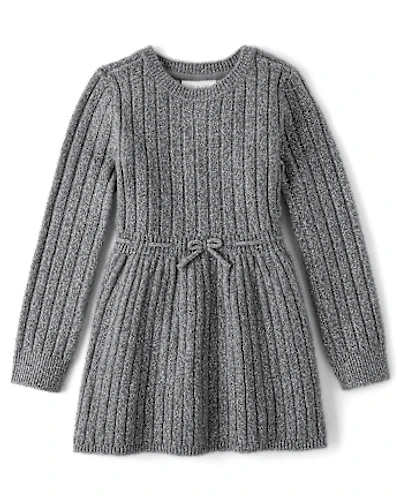 Girls Bow Ribbed Sweater Dress