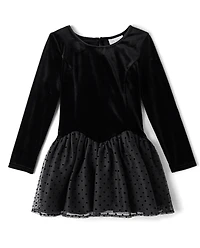 Girls Flocked Polka Dot Drop Waist Tutu Dress