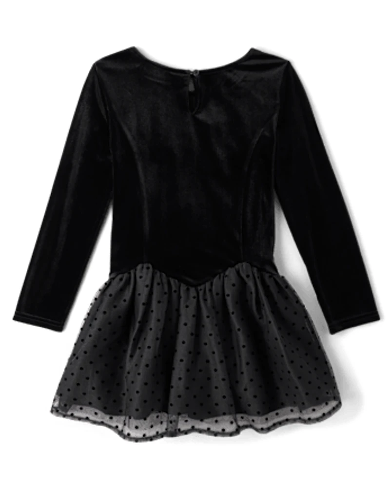 Girls Flocked Floral Drop Waist Tutu Dress