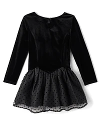 Girls Flocked Floral Drop Waist Tutu Dress