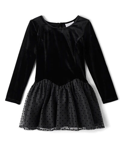 Girls Flocked Floral Drop Waist Tutu Dress