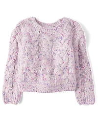 Toddler Girls Rainbow Cable Knit Sweater