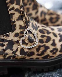 Girls Leopard Heart Chelsea Boots