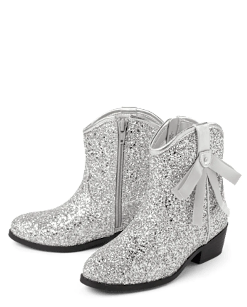 Girls Glitter Bow Cowgirl Booties