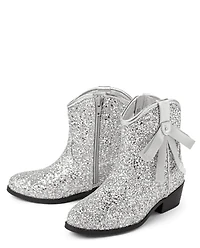 Girls Glitter Bow Cowgirl Booties
