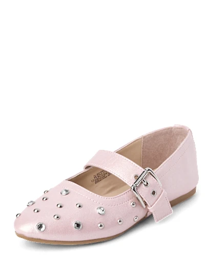 Girls Rhinestone Studded Ballet Flats