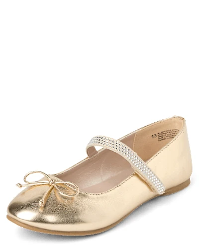Girls Metallic Rhinestone Ballet Flats