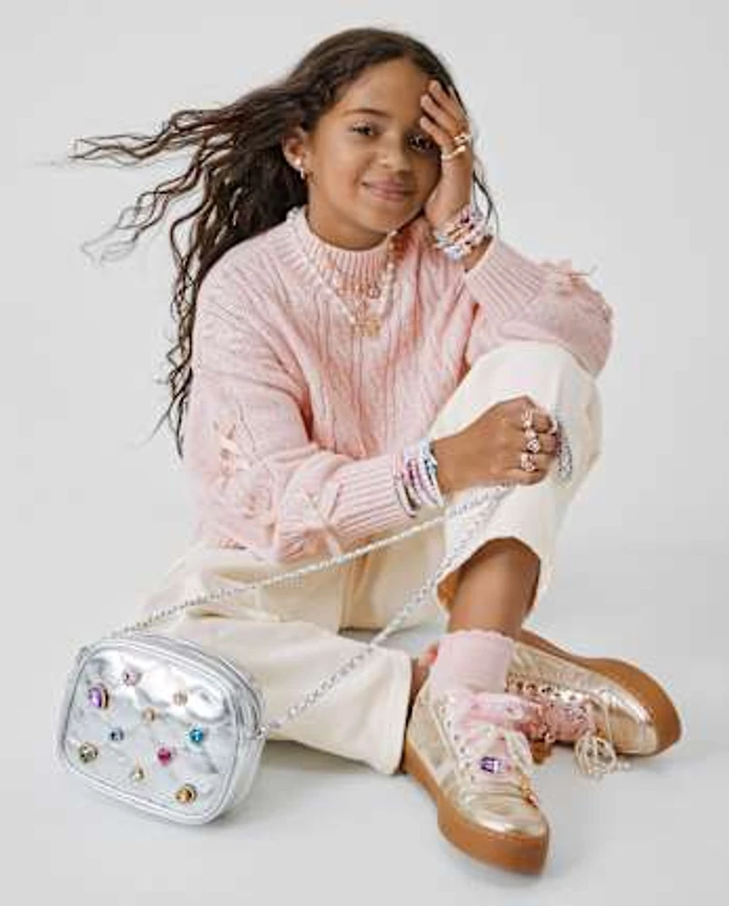 Girls Metallic Platform Low Top Sneakers