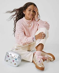 Girls Metallic Platform Low Top Sneakers