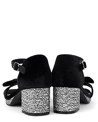 Girls Glitter Velvet Platform Block Heels